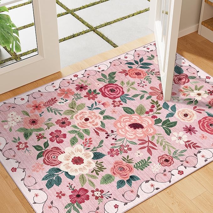 DUKINO 2x3 Rugs for Entryway, Floral Indoor Washable Door Mat, Non Slip Boho - Image 6