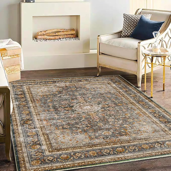 CHAMPLANT Washable Area Rug 4'x6' Traditional Floor Cover Foldable Thin Rugs by CHAMPLANT