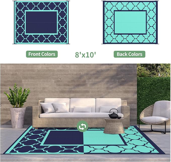 GENIMO 8 ' x 10 ' Outdoor Rug for Patio, Waterproof Indoor Outdoor Plastic - Image 4