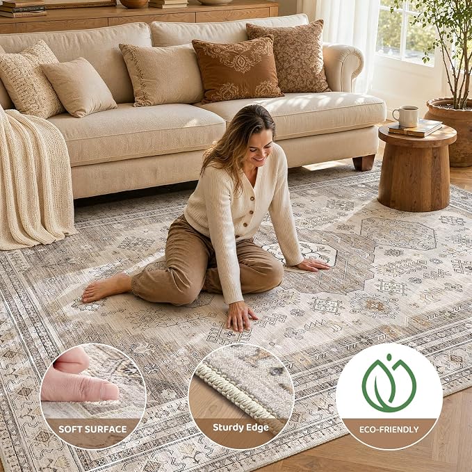 9x12 Washable Area Rug, Large Rugs - Image 3