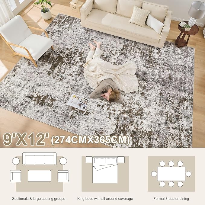DMOYEST 9x12 Area Rug for Living Room, Washable & Non Slip Large Indoor Carpet - Image 2