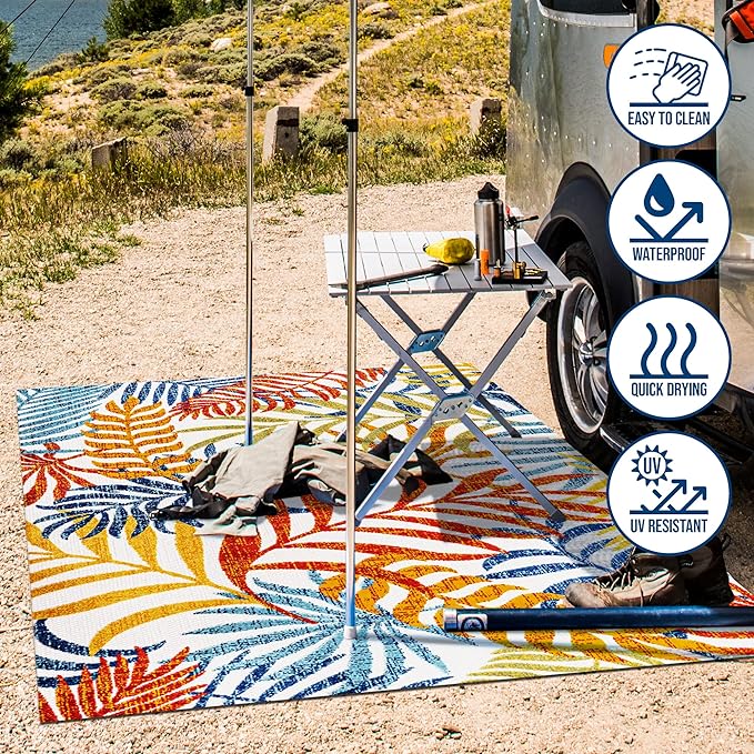 JONATHAN Y Tropics Palm Leaves Indoor Outdoor Area Rug 3X5 Cream/Orange - Image 3