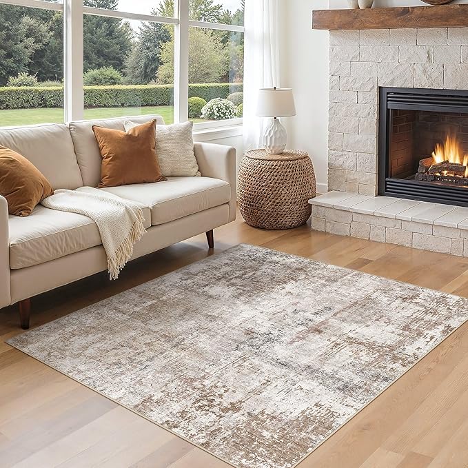 UERMEI Square Area Rugs : Washable 6x6 Neutral Modern Abstract Carpet - Image 2
