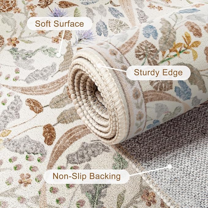 AMTOVO 6x9 Washable Area Rugs for Living Room, Non-Slip Large Soft Boho Floral - Image 7