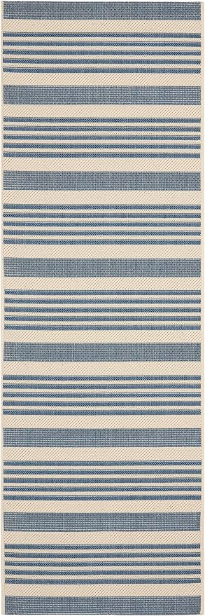 SAFAVIEH Courtyard Collection 2'3' x 10' Beige/Blue CY6062 Stripe Indoor/ - Image 2
