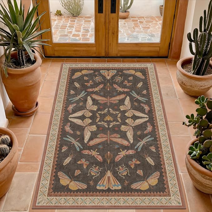 Boho Brown Farmhouse Rug 3x4, Soft Low Pile Entryway Carpet - Image 3