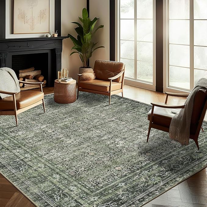 CHAMPLANT Washable Area Rug 10'x14' Boho Design Non-Shedding Easy Care Ideal by CHAMPLANT