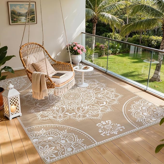 Pauwer Waterproof Outdoor Rug 9x12, Reversible Plastic Straw Patio Camping Rug - Image 6