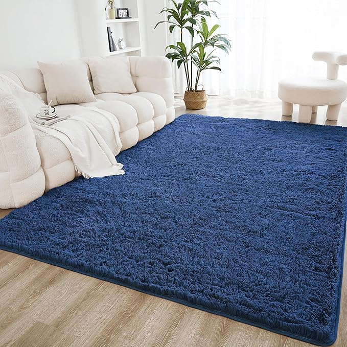 Litanika 8x10 Shag Area Rug for Living Room Bedroom, Dark Blue High Pile Ultra by Litanika