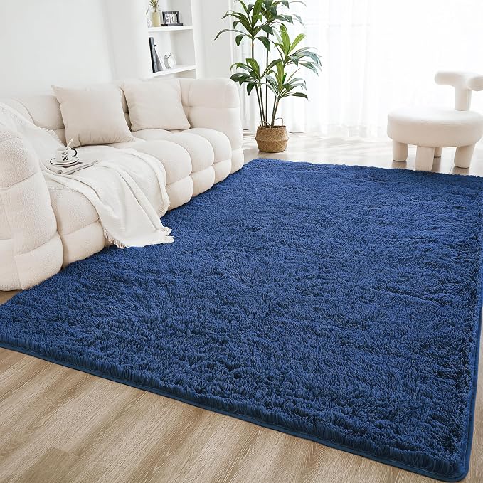 Litanika 9x12 Shag Area Rug for Living Room Bedroom, Dark Blue High Pile Soft by Litanika