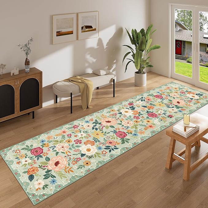 DUKINO Runner Rug for Hallway, 2.6x10 Washable Floral Long Kitchen Rug - Image 3