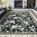 Black Floral Area Rugs 6x9 Living Room, Vintage Modern Farmhouse Boho Indoor by BILEEHOME