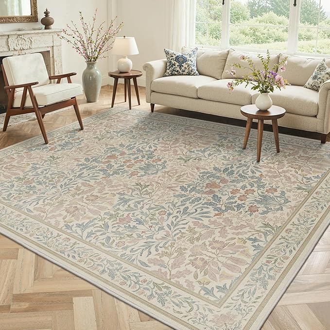 GENIMO 6x9 Washable Area Rug, Non-Slip Vintage Boho Floral Carpet, Soft by GENIMO