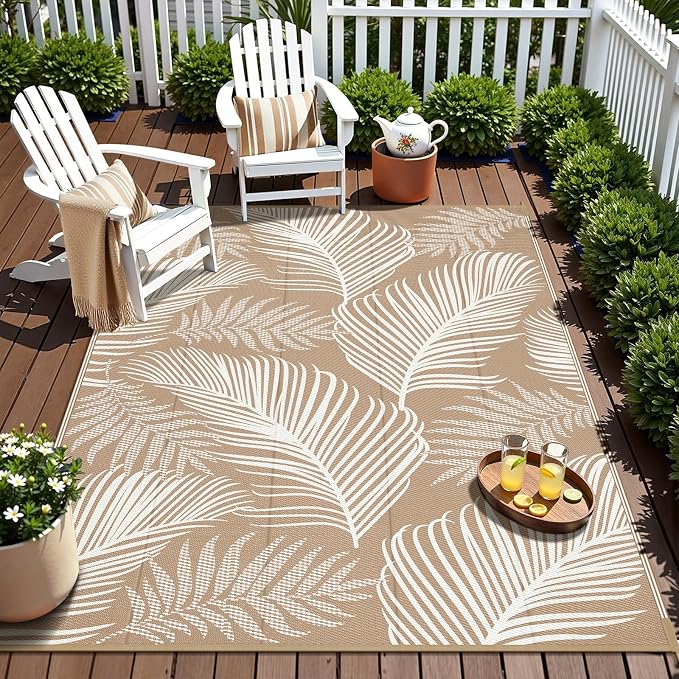 Pauwer Waterproof Outdoor Rug 5x8, Reversible Plastic Straw Patio Camping Rug - Image 5