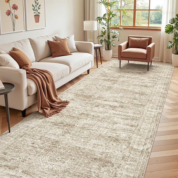 4x12 Runner Rug for Hallway, Low-Pile Wide Runner for Entryway, Long Washable by Restydon