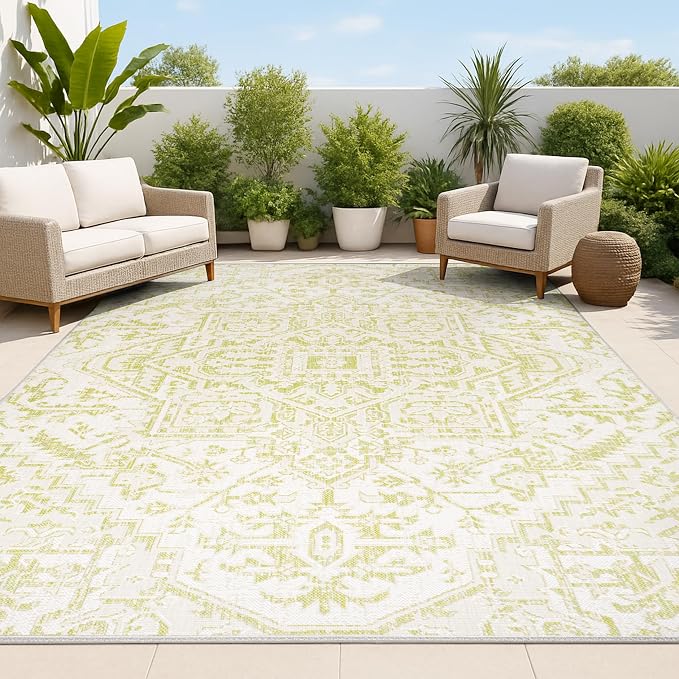 JONATHAN Y Boho Medallion Indoor Outdoor Area Rug 4X6 Cream/Green, Estrella by JONATHANY