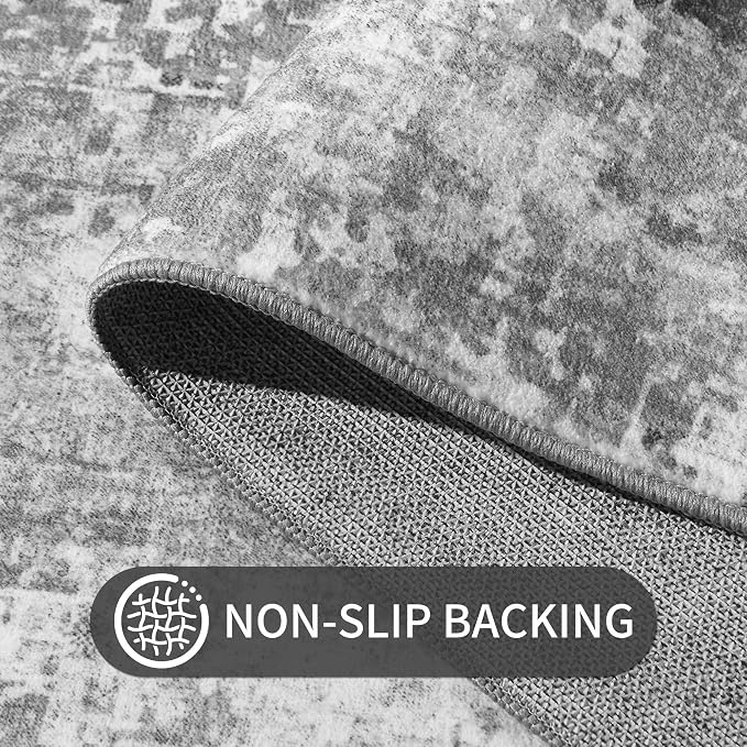 Area Rug 4x6 Grey Rug Washable Boho Rugs Non Slip Low Pile Abstract Small Carpet - Image 6