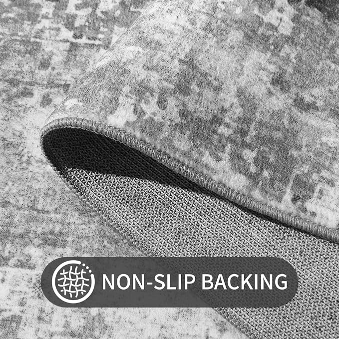 Living Room Rug 6x9 Gray Area Rug Machine Washable Boho Carpet Non Slip - Image 5