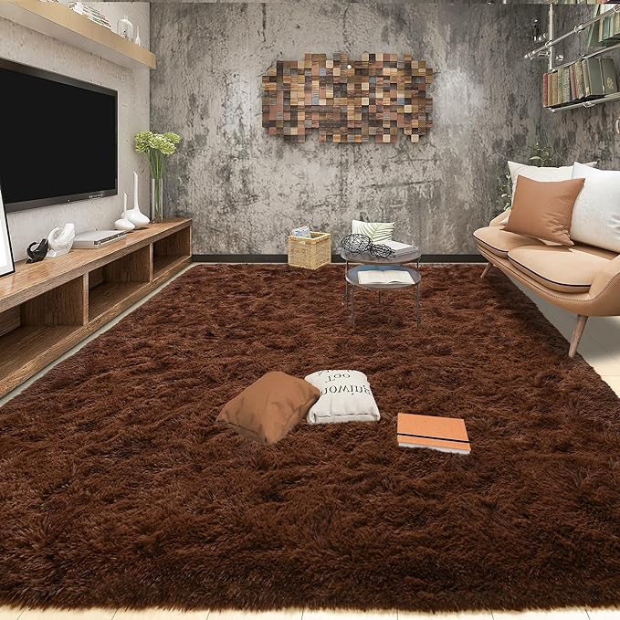 Tepook 8x10 Brown Area Rugs for Living Room Bedroom, Soft Fluffy Plush Shaggy by Tepook