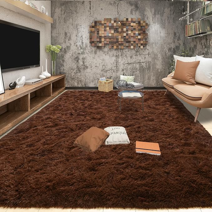 Tepook 5x8 Brown Area Rugs for Living Room Bedroom, Soft Fluffy Plush Shaggy - Image 3