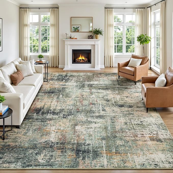 Lofus 8x10 Area Rug for Living Room, Coffee Green Abstract Large Rugs by Lofus