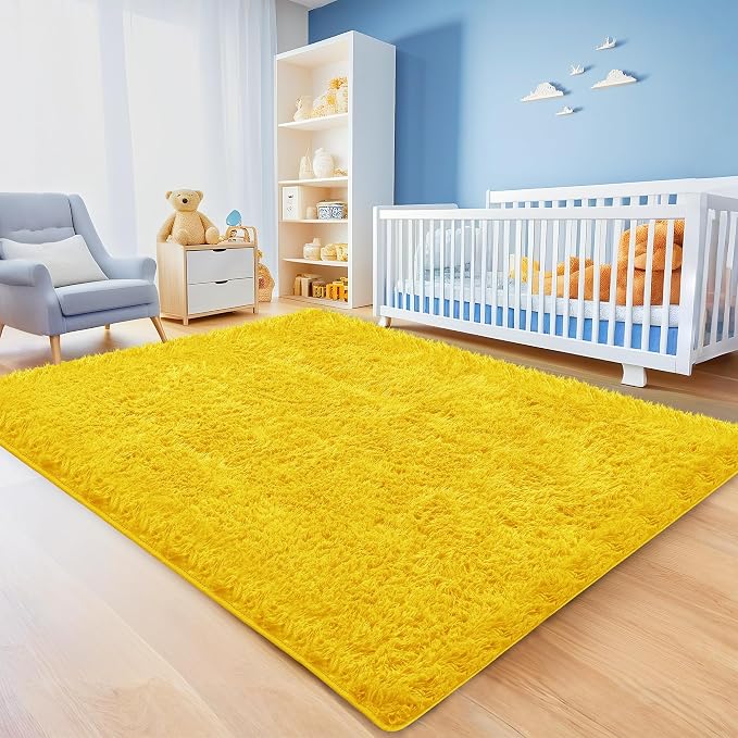 Yellow Shag Area Rug for Bedroom, 4x6 Fluffy Shaggy Rugs for Living Room Nursery - Image 3