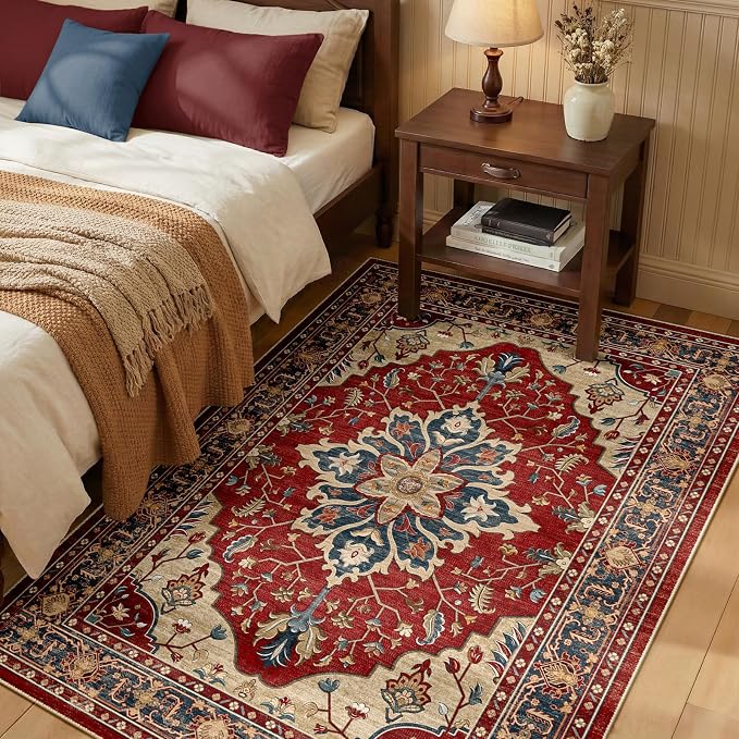 RELEANY Area Rugs 3'x5' Washable Non-Slip, Floral Vintage Distress Medallion by RELEANY