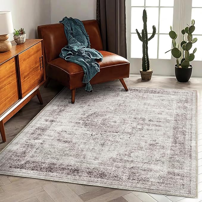CHAMPLANT Area Rug 5'x7' Washable Rug Floral red Vintage Traditional Floor - Image 2