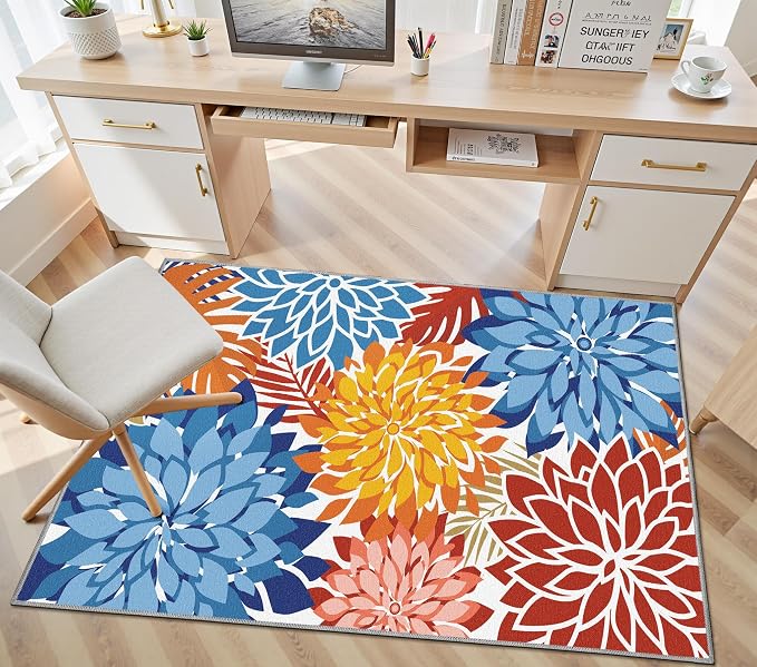 Colorful 3x5 Washable Rug for Living Room Tropical Botanical Modern Floral - Image 3