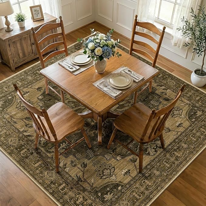 RELEANY Area Rugs Square 8ft Washable Non-Slip, Floral Vintage Distress - Image 2
