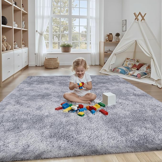 Area Rug for Living Room Bedroom: 5x7 Light Grey Soft Fluffy Shag Upgrade - Image 4