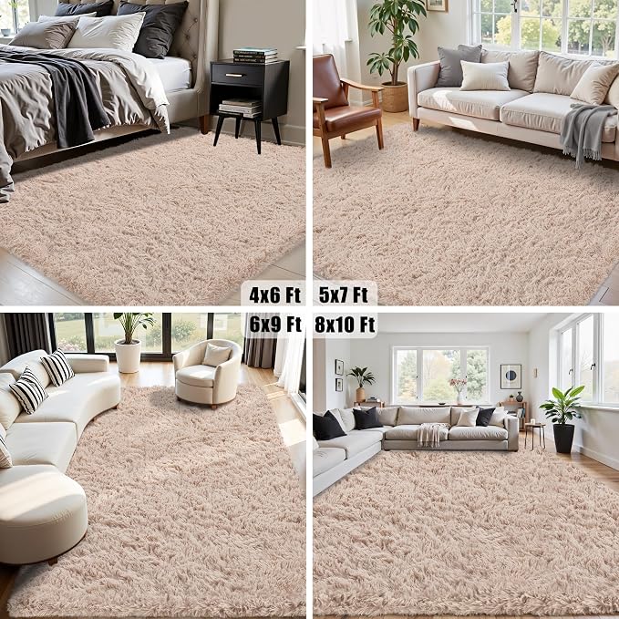 6x9 Area Rug for Living Room:Ultra Soft Fluffy Shag Beige Rugs, Large Fuzzy - Image 7