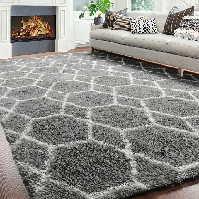 ONASAR Large Area Rugs for Living Room, 7x10 Grey and White Rug, Moroccan Thick by ONASAR