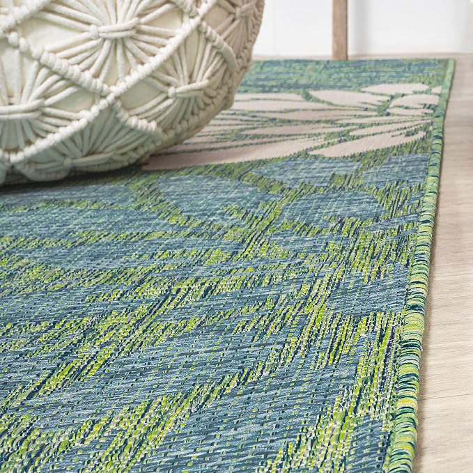 JONATHAN Y Floral Textured Weave Indoor Outdoor Area Rug 5X8 Cream/Green - Image 7