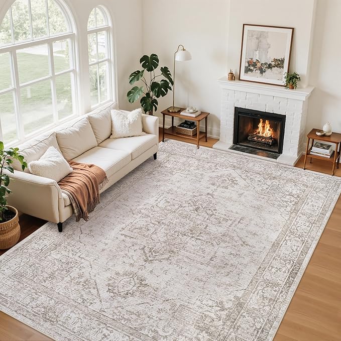 5x7 Area Rugs for Living Room:Beige Washable Vintage Medallion Carpet Non-Slip by Unknown