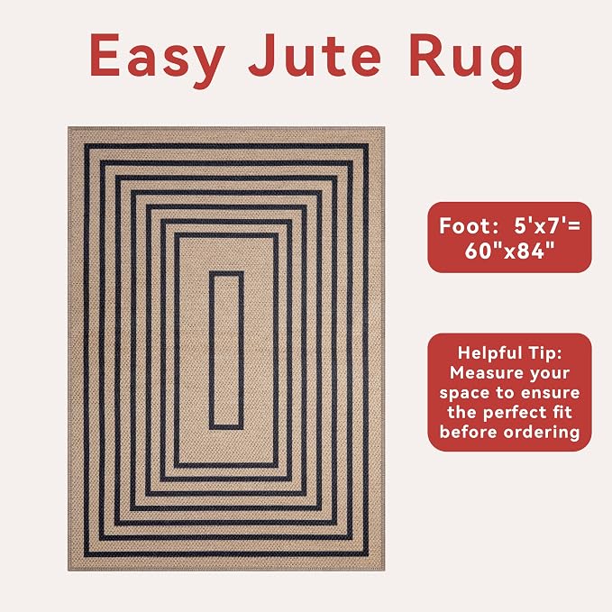 Easy Jute Rug 5x7 Large Washable Area Rug - Image 3