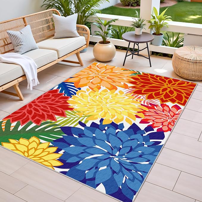Colorful 3x5 Washable Rug for Living Room Tropical Botanical Modern Floral - Image 2