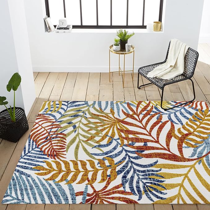 JONATHAN Y Tropics Palm Leaves Indoor Outdoor Area Rug 8X10 Cream/Orange - Image 7