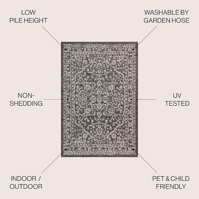 JONATHAN Y Boho Medallion Indoor Outdoor Square Area Rug 6X6 Black/Gray - Image 2
