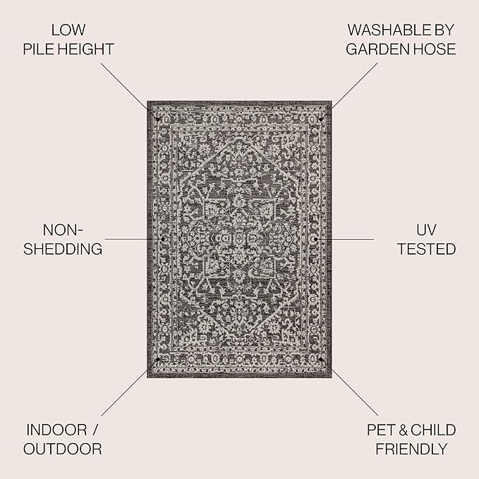 JONATHAN Y Boho Medallion Indoor Outdoor Square Area Rug 8X8 Black/Gray - Image 2