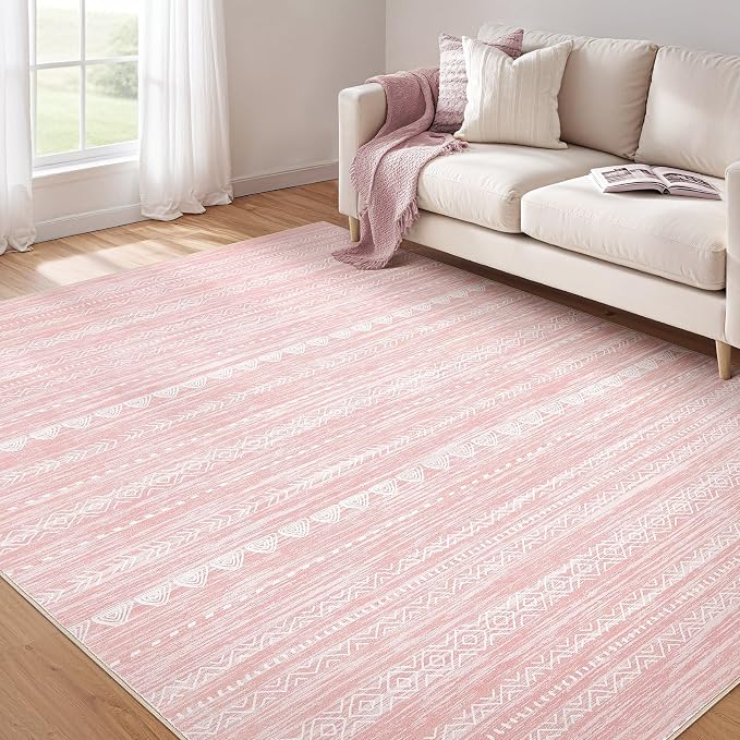 Nakagishi Pink Rugs for Bedroom Girls: 5x7 Washable Boho Large Neutral Area Rug by NakagishiAreaRug