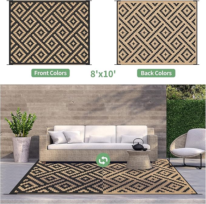 GENIMO Outdoor Rugs 8'x10' Waterproof, Reversible Mats, Area Plastic Straw Rug - Image 4