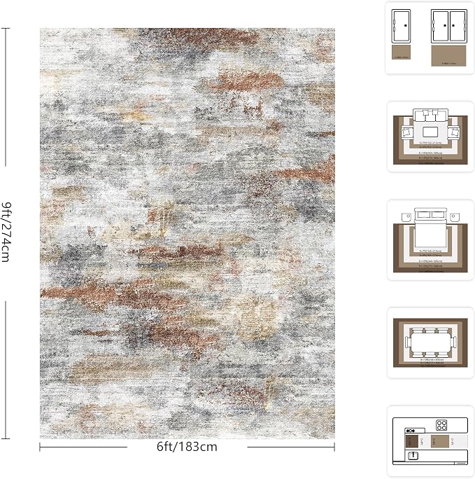Washable Rug 6x9, Abstract Morden Soft Area Rug, Non-Slip Low Pile Rugs - Image 2