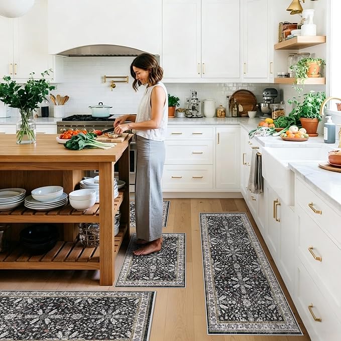 Kitchen Rug Sets 4-Piece with Runner – Washable Non-Slip Floor Mats by BYYVOORugsforYourHome