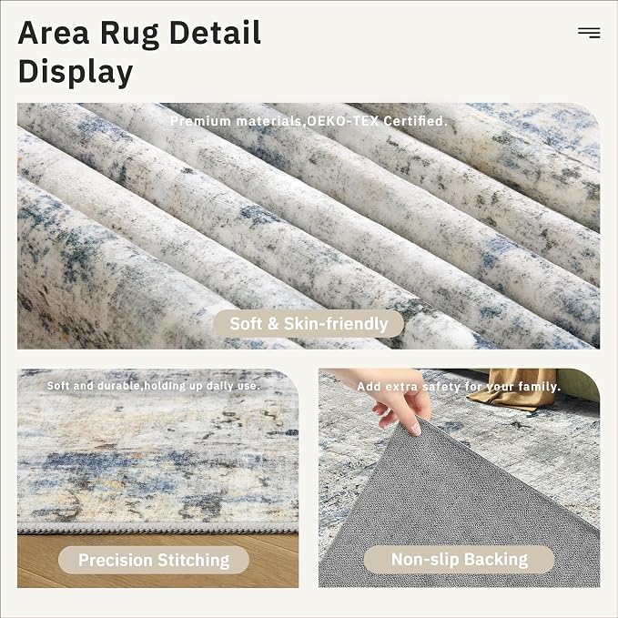 Soalmost Abstract Rug 8x10 Large Living Room Rugs Neutral Modern Washable Area - Image 6