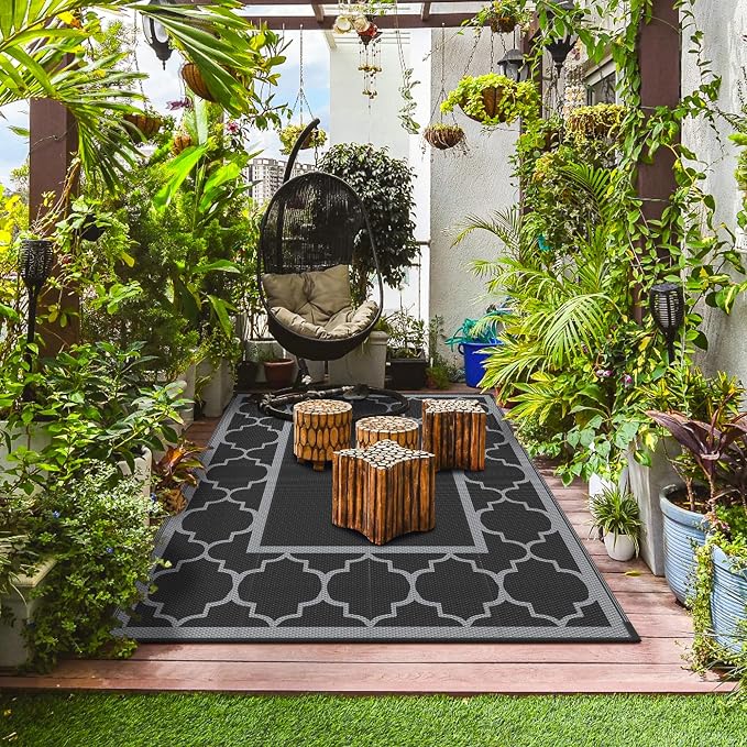 GENIMO 8' x 10' Outdoor Rug Patio Waterproof, Reversible Plastic Straw Area - Image 3