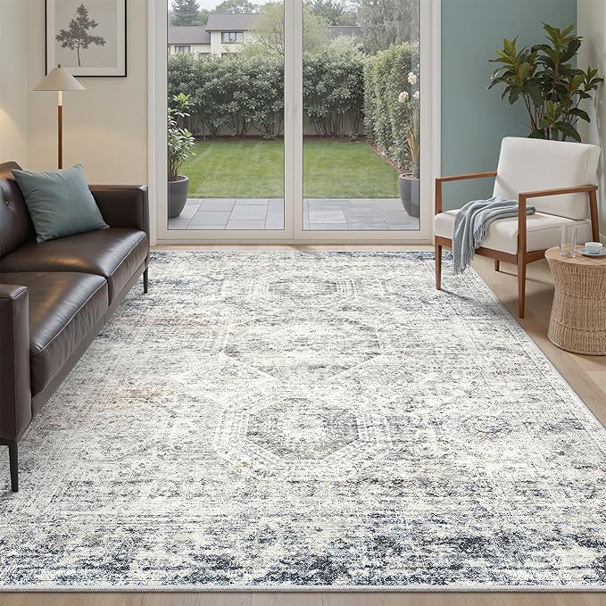Soalmost 7x9 Area Rug for Living Room Washable Abstract Vintage Soft Thin - Image 2