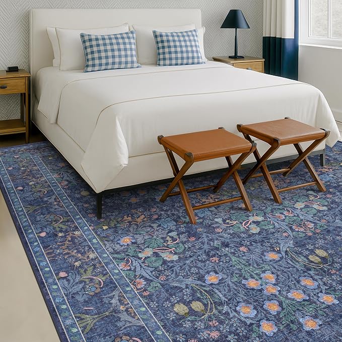 Washable Dark Blue Rug for Living Room - Image 4