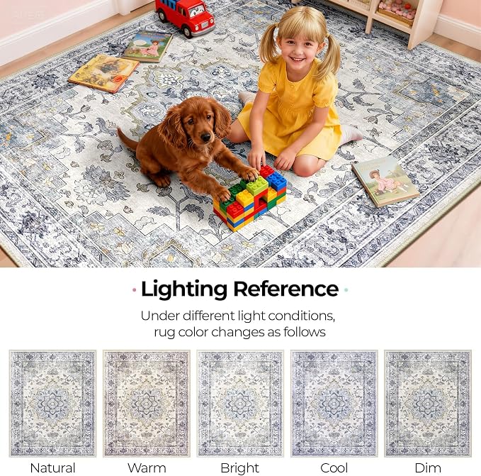 CAPALOCA Machine Washable Rugs Nursery Rug Sq8ft Cute Girl Non Slip Low Pile - Image 8
