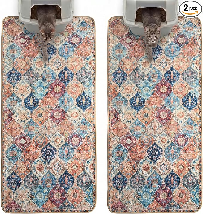 Hompet Cat Litter Mat 2 Pack, 28.5x60 Large Machine Washable Trapping Mats by Hompet